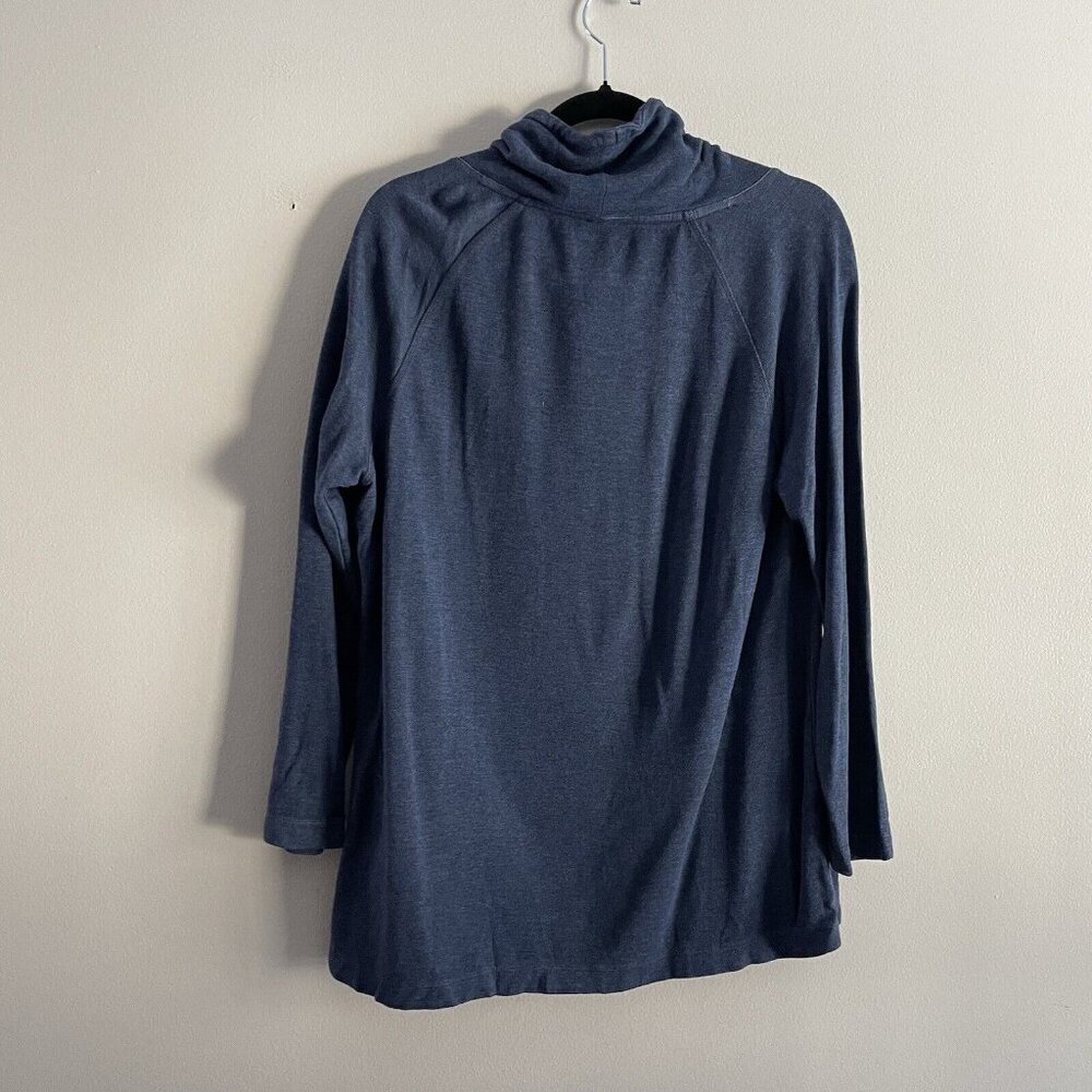 T By Talbots Women Plus Sz 1X Blue Drawstring Cowl Neck Long Sleeve Sweatshirt - Picture 9 of 9